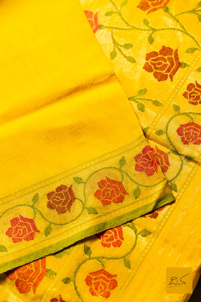 Kathyaini- Yellow Banarasi Jamdani Cotton Handwoven Saree