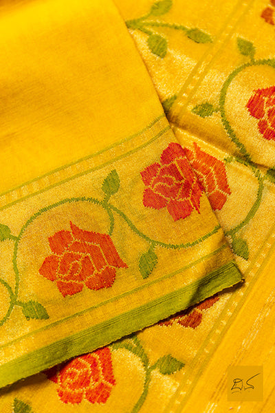 Kathyaini- Yellow Banarasi Jamdani Cotton Handwoven Saree