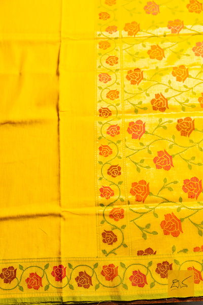Kathyaini- Yellow Banarasi Jamdani Cotton Handwoven Saree
