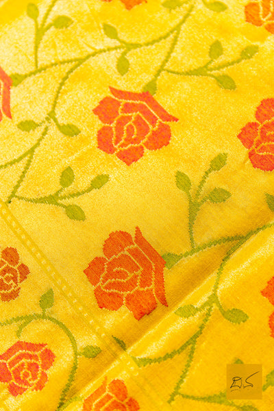 Kathyaini- Yellow Banarasi Jamdani Cotton Handwoven Saree