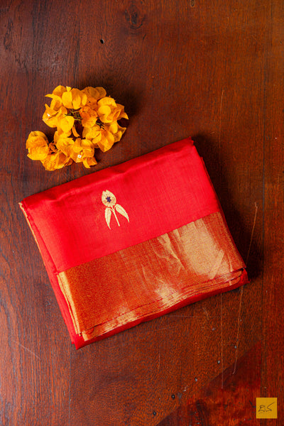 Kshithija- Red Chanderi Pure Silk Handwoven Saree