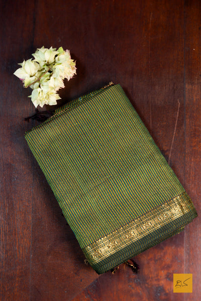 Chandrakala- Green Maheshwari Garbh Reshmi Handwoven Saree