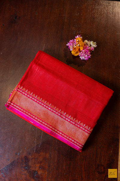 Aisha- Red Banarasi Pure Cotton Handwoven Saree