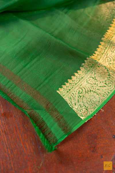 Bottle Green Banarasi Organza Handwoven Saree