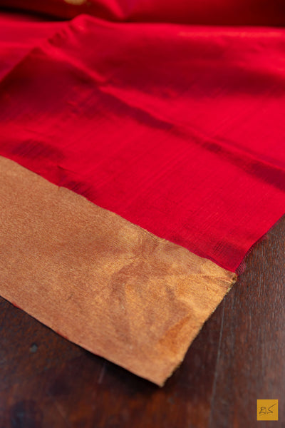 Kshithija- Red Chanderi Pure Silk Handwoven Saree