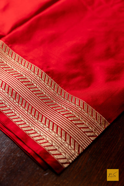 Parashakthi- Red Banarasi Satin Silk Handwoven Saree