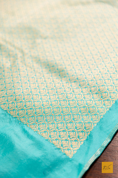 Sharvari- Aqua Blue Banarasi Katan Silk Handwoven Saree