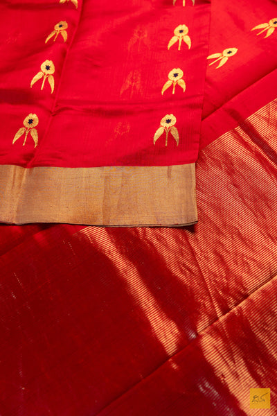 Kshithija- Red Chanderi Pure Silk Handwoven Saree