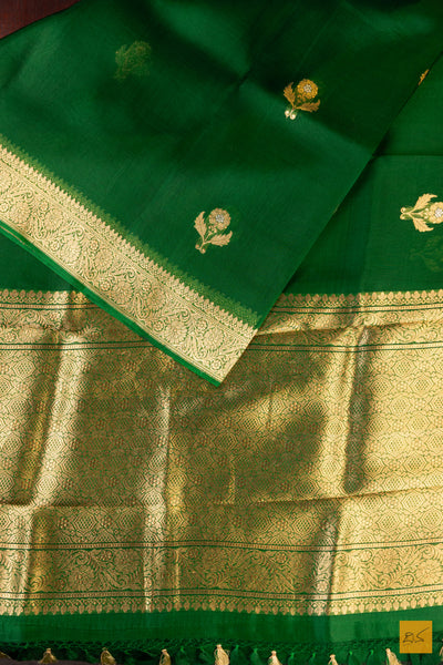 Bottle Green Banarasi Organza Handwoven Saree