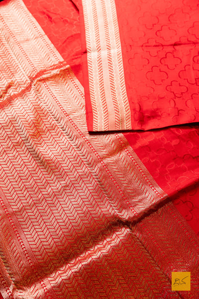 Parashakthi- Red Banarasi Satin Silk Handwoven Saree