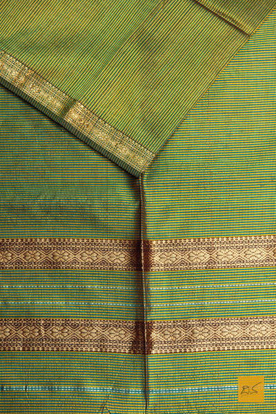 Chandrakala- Green Maheshwari Garbh Reshmi Handwoven Saree