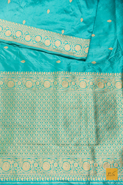 Sharvari- Aqua Blue Banarasi Katan Silk Handwoven Saree