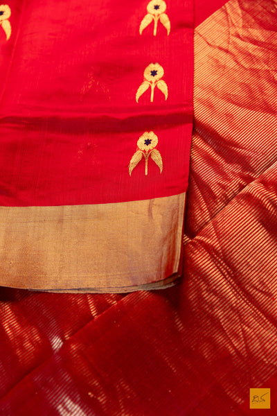 Kshithija- Red Chanderi Pure Silk Handwoven Saree