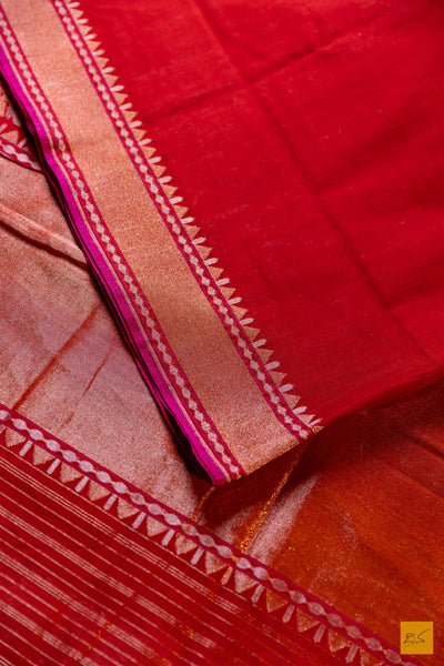 Aisha- Red Banarasi Pure Cotton Handwoven Saree