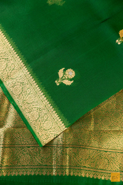 Bottle Green Banarasi Organza Handwoven Saree