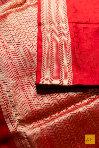 Parashakthi- Red Banarasi Satin Silk Handwoven Saree