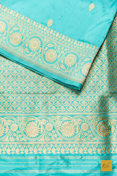 Sharvari- Aqua Blue Banarasi Katan Silk Handwoven Saree