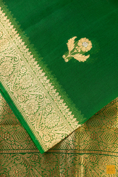 Bottle Green Banarasi Organza Handwoven Saree