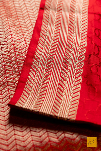 Parashakthi- Red Banarasi Satin Silk Handwoven Saree