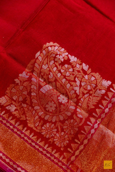 Aisha- Red Banarasi Pure Cotton Handwoven Saree