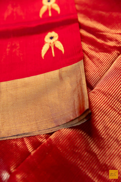 Kshithija- Red Chanderi Pure Silk Handwoven Saree