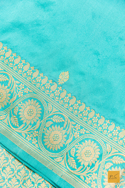 Sharvari- Aqua Blue Banarasi Katan Silk Handwoven Saree
