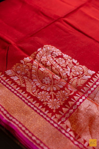 Aisha- Red Banarasi Pure Cotton Handwoven Saree