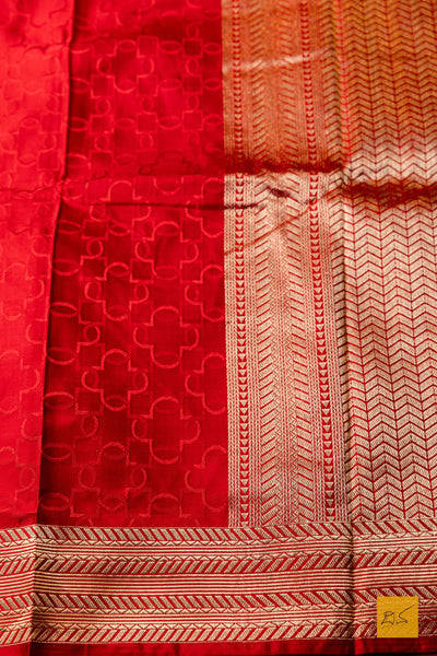 Parashakthi- Red Banarasi Satin Silk Handwoven Saree