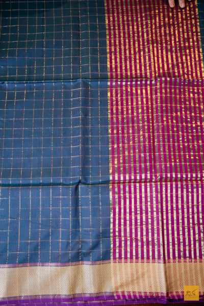 Shantha- Peacock Blue Maheshwari Silk Cotton Handwoven Saree
