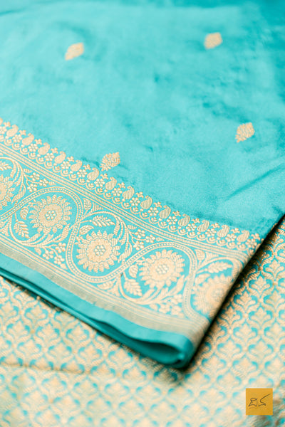 Sharvari- Aqua Blue Banarasi Katan Silk Handwoven Saree