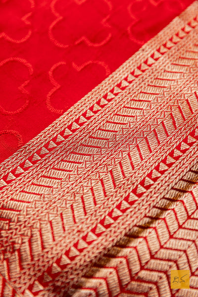 Parashakthi- Red Banarasi Satin Silk Handwoven Saree