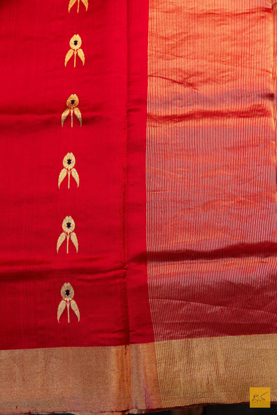 Kshithija- Red Chanderi Pure Silk Handwoven Saree