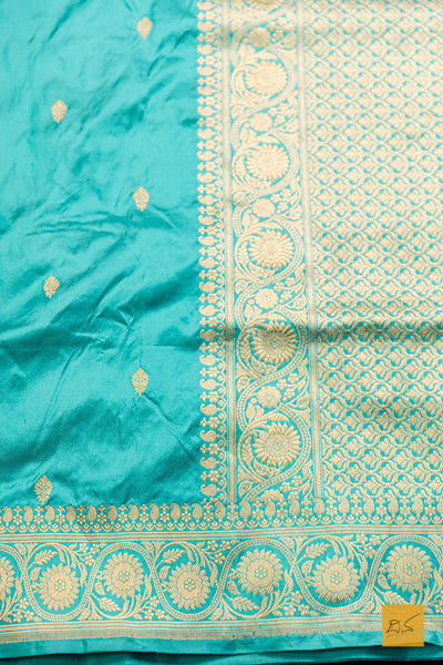 Sharvari- Aqua Blue Banarasi Katan Silk Handwoven Saree