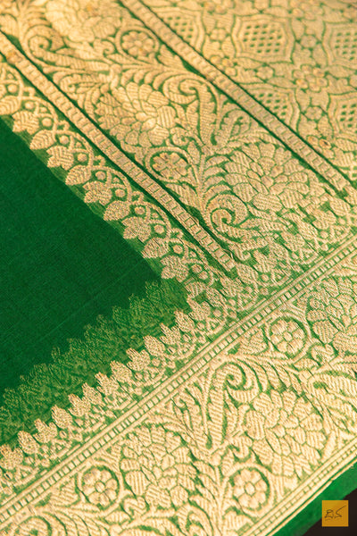 Bottle Green Banarasi Organza Handwoven Saree