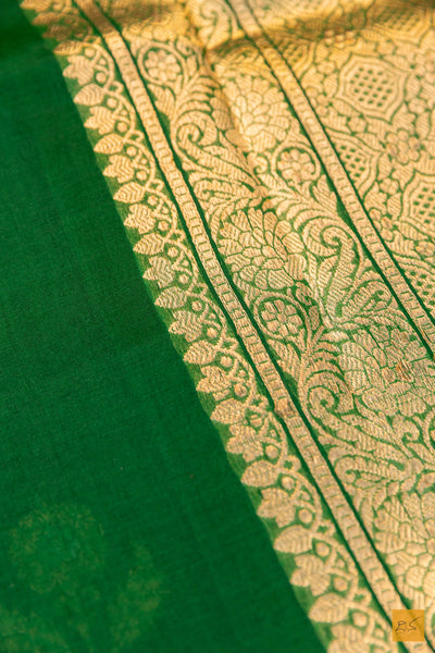 Bottle Green Banarasi Organza Handwoven Saree