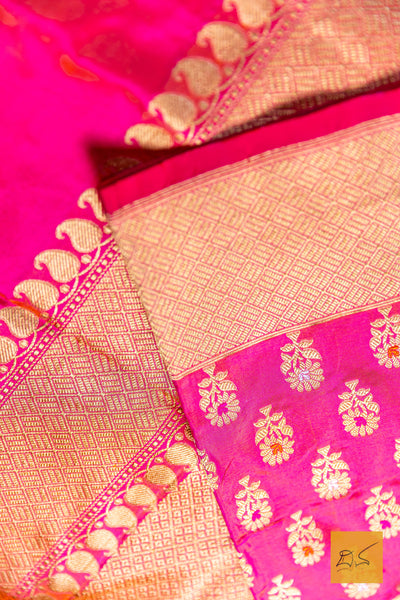 Sunidhi- Pink Banarasi Katan Silk Handwoven Saree