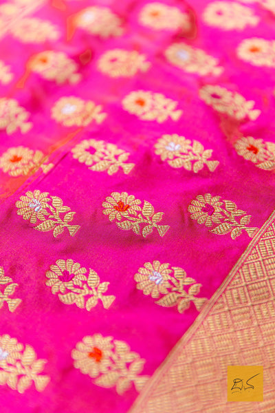 Sunidhi- Pink Banarasi Katan Silk Handwoven Saree
