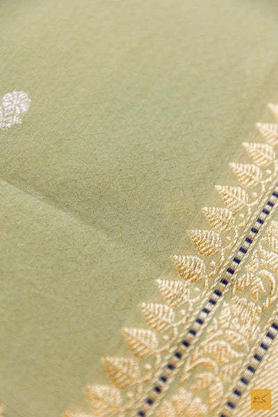 Adishkathi- Pastle Green Banarasi Pure Cotton Handwoven Saree