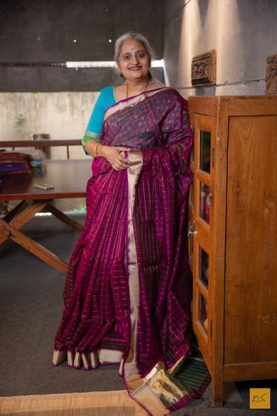 Shanthala- Purple Maheshwari Silk Cotton Handwoven Saree
