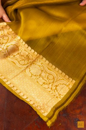 Yellow Banarasi Organza Handwoven Saree