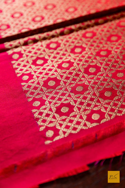 Pragna- Red Banarasi Satin Silk Handwoven Saree