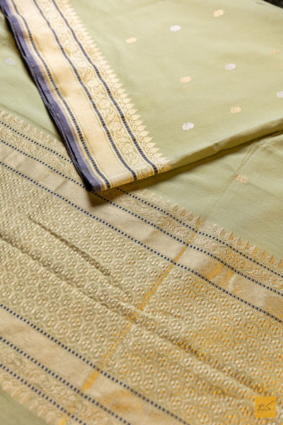 Adishkathi- Pastle Green Banarasi Pure Cotton Handwoven Saree