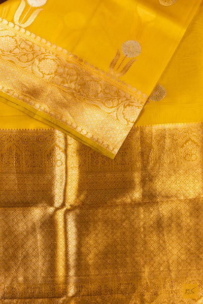 Yellow Banarasi Organza Handwoven Saree