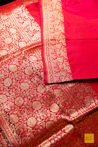 Pragna- Red Banarasi Satin Silk Handwoven Saree