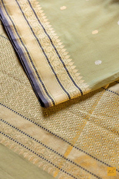 Adishkathi- Pastle Green Banarasi Pure Cotton Handwoven Saree