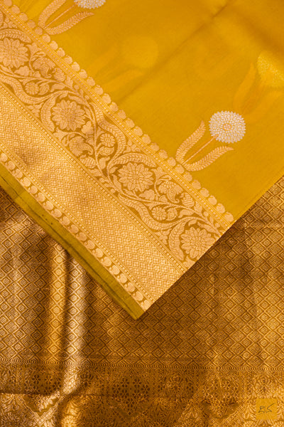 Yellow Banarasi Organza Handwoven Saree