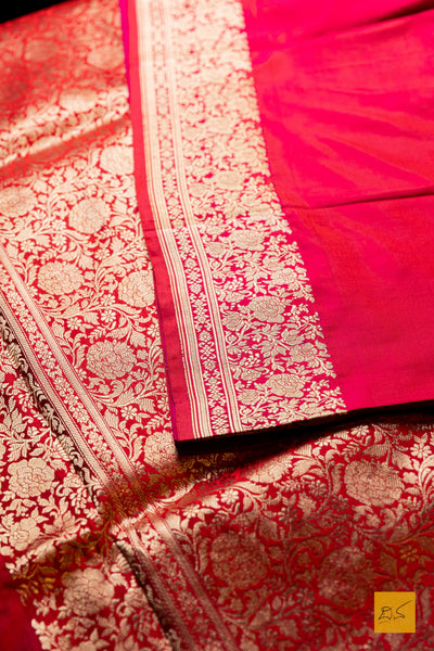 Pragna- Red Banarasi Satin Silk Handwoven Saree