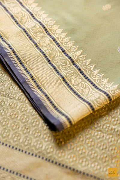 Adishkathi- Pastle Green Banarasi Pure Cotton Handwoven Saree