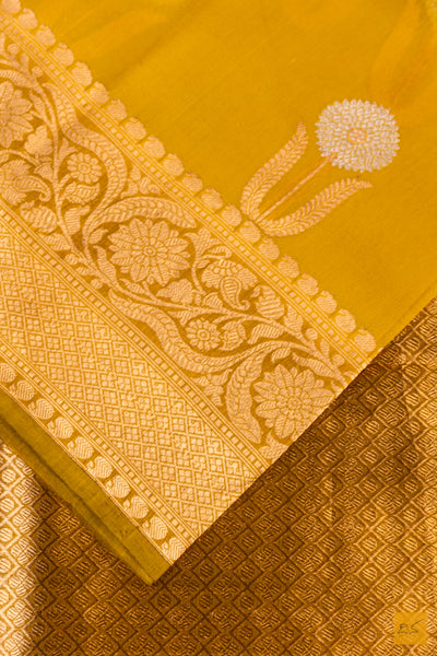 Yellow Banarasi Organza Handwoven Saree