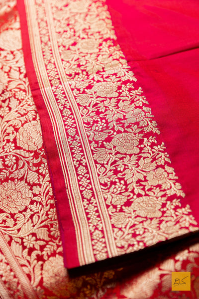 Pragna- Red Banarasi Satin Silk Handwoven Saree